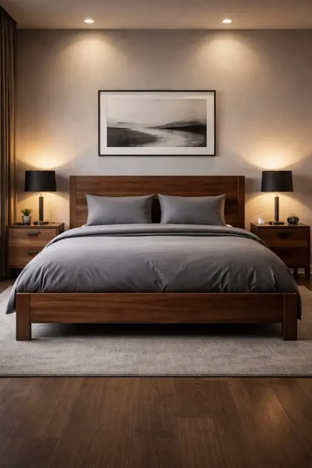 Ceviz Tonlu Alçak Karyola – Kalın Çerçeve, Modern Çizgi